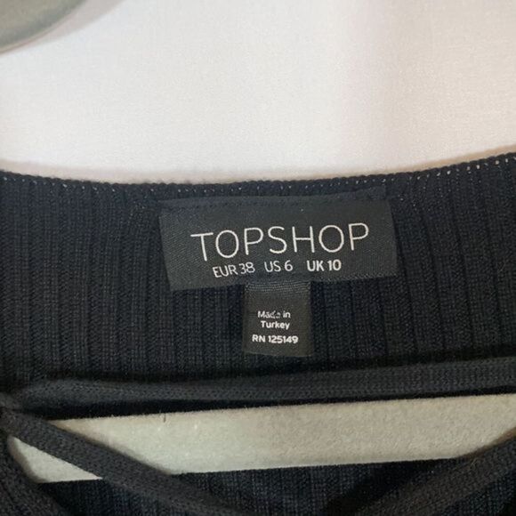 Topshop Black Ribbed Front Cage Tie-Up Long Sleeved Top - Picture 6 of 8